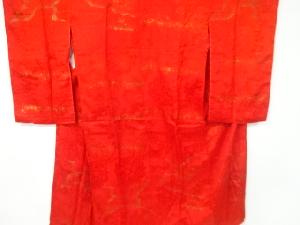 アンティーク　紋錦紗金砂子檜扇に鶴・草花模様織り出し長襦袢